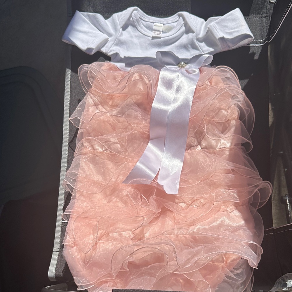 Elegant Pink and White Baby Dress with Bow